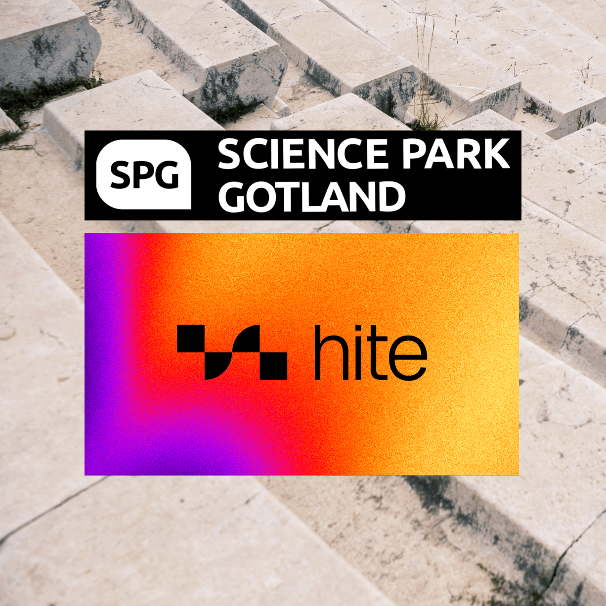 Science Park Gotland and Hite logos over weathered limestone steps